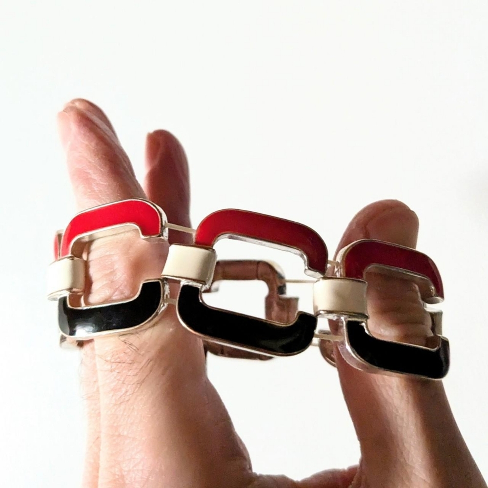Vintage 80s Chunky Tricolor Wide Cuff Bracelet